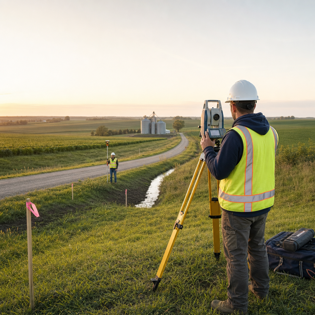 Land surveyor Wahoo NE completing a field survey
